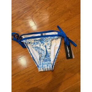 Karl Lagerfeld Bikini Bottoms Womens XL Blue New Paris Toile Side Tie Swim
